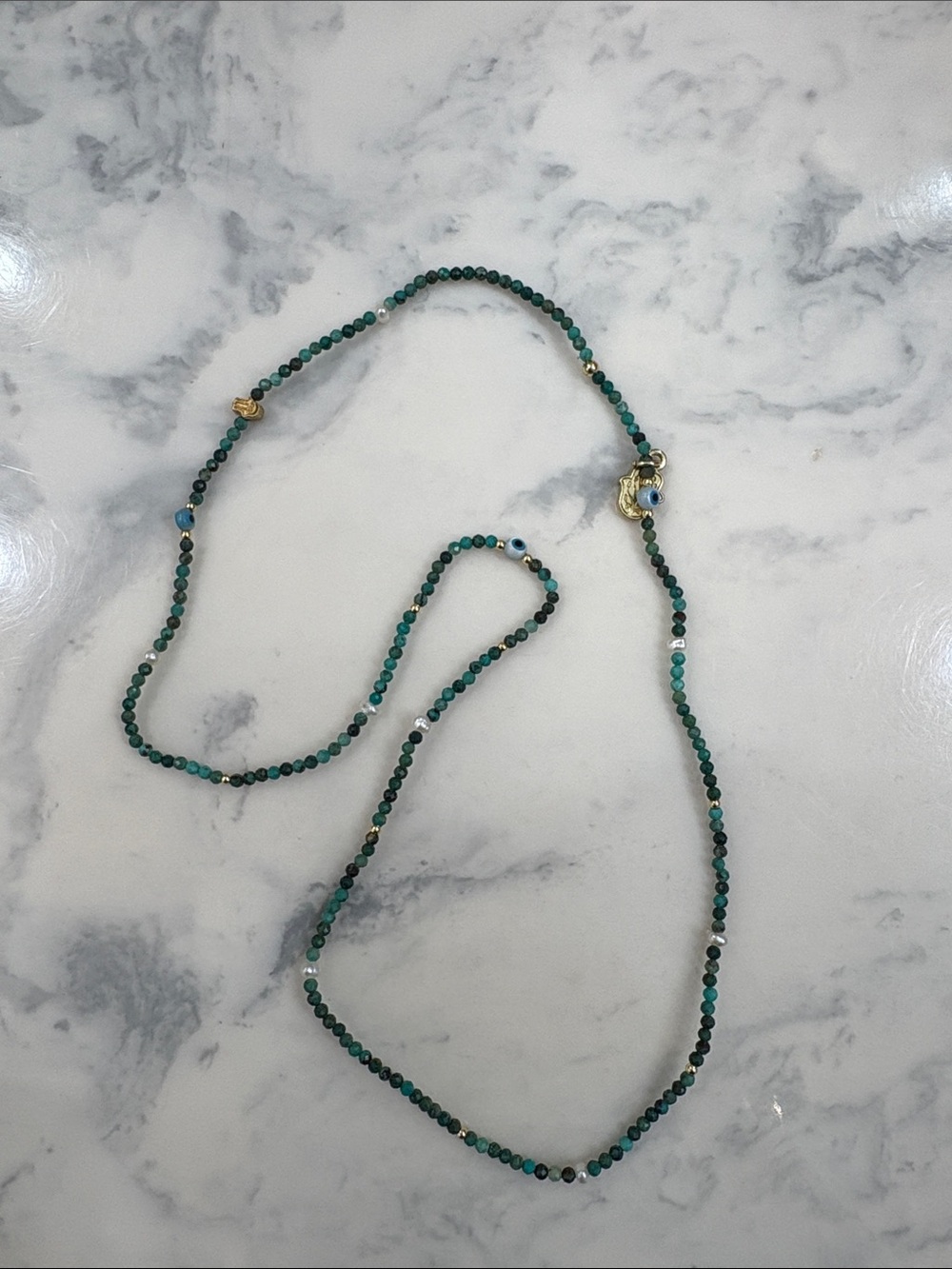 Teal Beaded Bracelet with Gold Accents